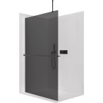 CERANO Sprchová zástěna Walk-in Onyx Top Round L/P - 8 mm - kulatá vzpěra + polička/držák na ručníky - černá matná, grafitové sklo - 150x200 cm