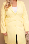 Dámský plášť Plus Size dlouhý s límcem a kapsami žlutý UNI