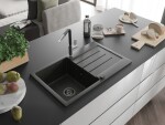 MEXEN/S - Bruno granitový dřez 1 s odkapávačem včetně baterie Flora, černá/zlatá metalik 6513-75-670401-07-B