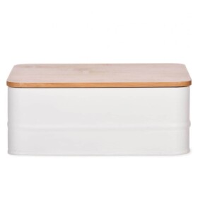 Garden Trading Plechový box s bambusovým víkem Portland, bílá barva, přírodní barva, dřevo, kov