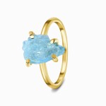 Royal Fashion prsten 14k zlato Vermeil GU-DR15849R-YELLOWGOLD-AQUAMARINE Velikost: 8 (EU: 57-58)