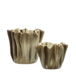 MADAM STOLTZ Kameninový obal na květiny Crafted Beige Ø 14 cm, béžová barva, keramika