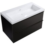 CERANO - Koupelnová skříňka Velora - černá matná, úchytka černá + umyvadlo z lit. mramoru Ovo - bílá lesklá - 100,5x58x46,5 CER-979999