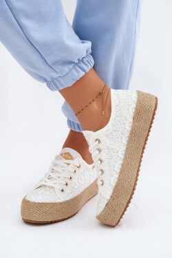 Krajkové tenisky espadrilky na platformě Lee Cooper LCW-26-31-4326 Bílé 41