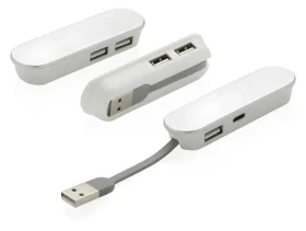 XD Design Flat stříbrná / USB hub / 3x USB 2.0 / USB-C 2.0 / integrovaný kabel (P308.503)