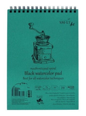 Blok na spirále #authenticpad Akvarel, A4, 20l., 300g/m2, černá