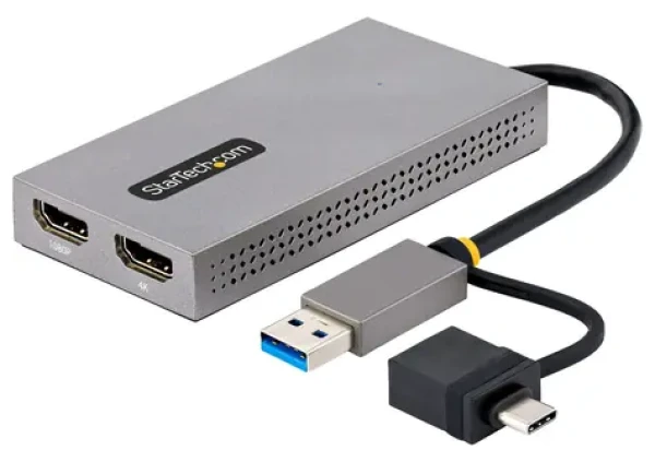 StarTech adaptér USB-A/C na 2x HDMI šedá / Adaptér / 1x 4K 30Hz / 1x 1080p 60Hz / USB-A a USB-C (107B-USB-HDMI)