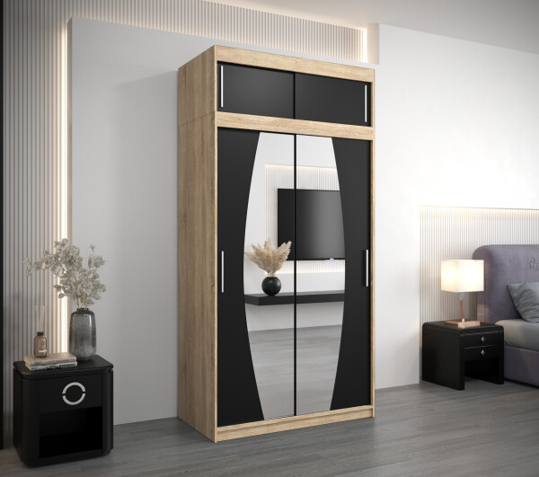 Šatní skříň Abi E0 s nástavcem Barva korpusu: Dub Sonoma, Rozměry: 120 cm, Dveře: Černá