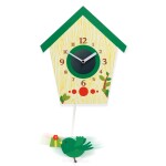 DumDekorace Moderní nástěnné hodiny s ptáčky zelené