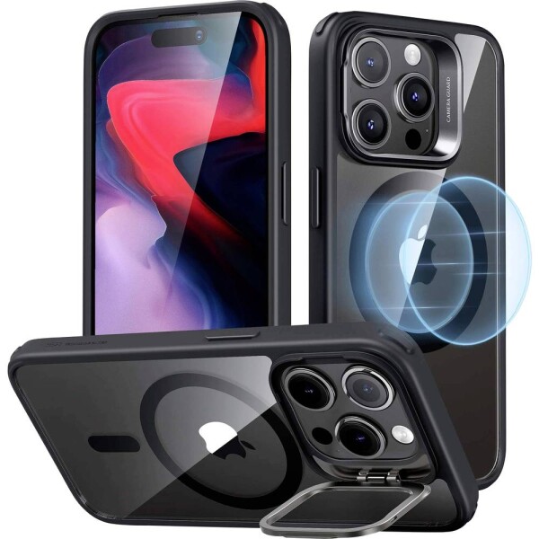 ESR Classic Hybrid HaloLock Case + Stash Stand zadní kryt na mobil Apple iPhone 15 Pro transparentní, černá Kompatibilní s MagSafe