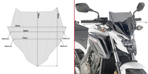 A1159 plexi kouřové Honda CB 650 F (17-18) , vxš 280x365 mm, včetně montážní sady