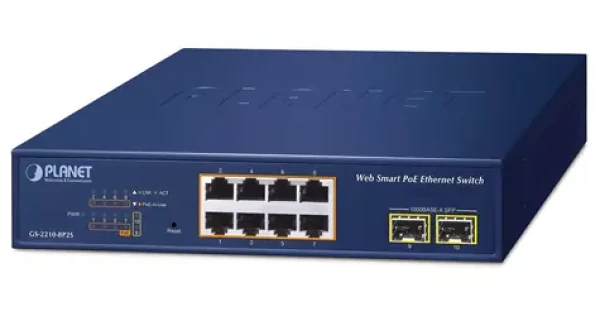 Planet GS-2210-8P2S / Switch / PoE+ / 8x RJ-45 10/100/1000 / 2x SFP / L2 Managed (GS-2210-8P2S)