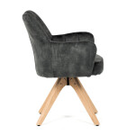 Židle jídelní, otočný mechanismus 360°, taštičkové pružiny v sedáku, tmavě zelená látka, noha masiv dub