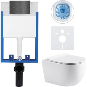 CERANO - Kompletní WC set Profi/Felci - bílá lesklá - WC tlačítko Line/Nerez - pro zazdění - 52,5x36 CER-8050BD84327