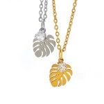 Náhrdelník se zirkonem Monstera Leaf Gold - chirurgická ocel, Zlatá 45 cm + 5 cm (prodloužení)
