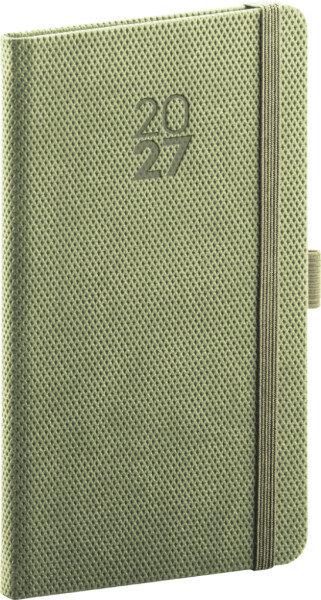 NOTIQUE Diář 2027: Diamante - olivový, kapesní, 9 x 15,5 cm
