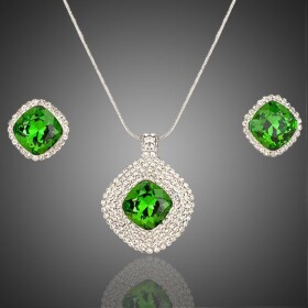 Souprava náhrdelníku a náušnic Swarovski Elements Jenette, Zelená 39 cm + 5 cm (prodloužení)