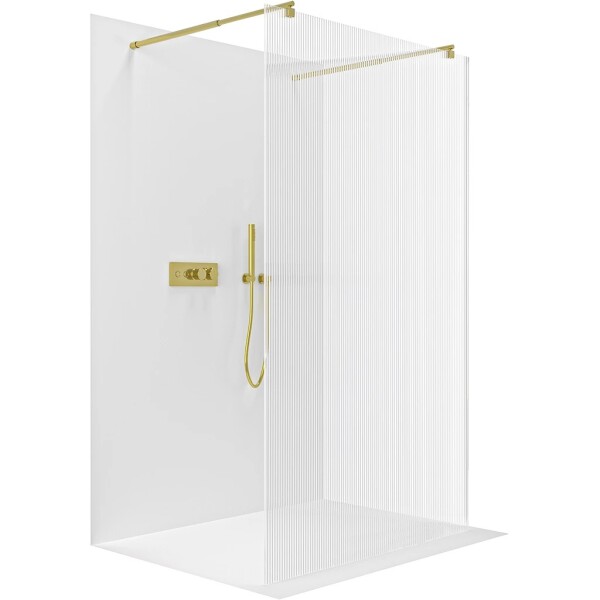 CERANO Sprchová zástěna Walk-in Onyx Duo L/P - 8 mm - kulatá vzpěra - zlatá, rýhované sklo - 150x200 cm