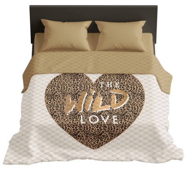 DumDekorace Moderní přehoz s nápisem „THE WILD LOVE“ - béžová a krémová Šířka: 200 cm | Délka: 220 cm