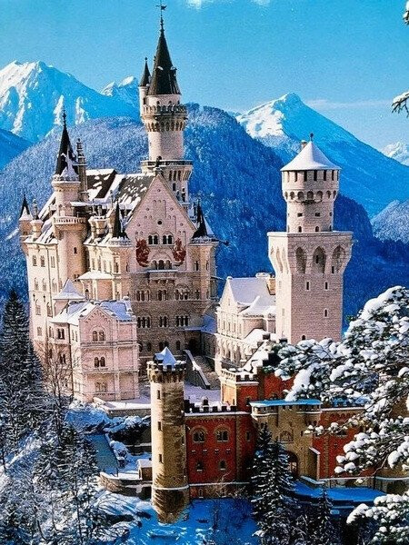 Diamantové malování zámek Neuschwanstein v zimě