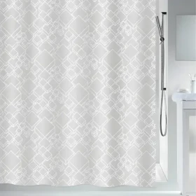 SPIRELLA Sprchový závěs PEER bílý / motiv čtverců / polyester / 180 x 200 cm