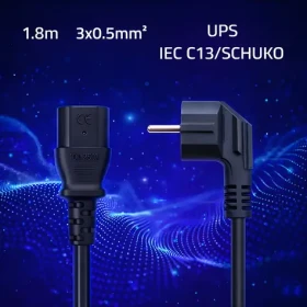 Napájecí kabel Schuko - IEC C13 90° / Napájecí kabel / CEE 7/7 (E/F) - IEC C13 / úhlový / měď Cu / 1,8 m (54617)
