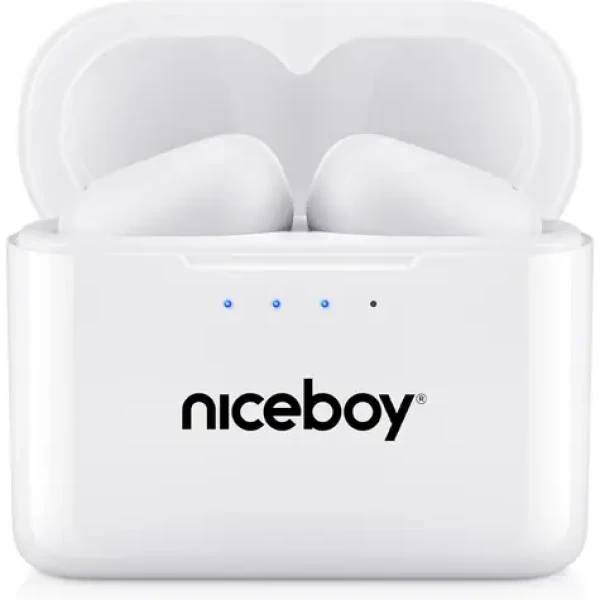 Niceboy HIVE Podsie 4 bílá / Bezdrátová sluchátka s mikrofonem / TWS / Bluetooth 5.4 / IP54 / nabíjecí pouzdro (hive-podsie-4-white)