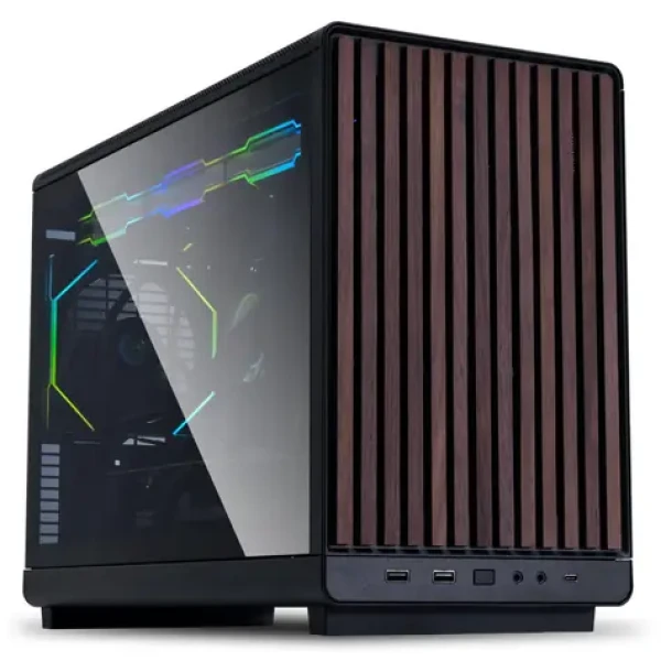 Lian Li DAN A3-mATX Wood Edition černá / Micro ATX / 2x USB 3.0 A / 1x USB-C / bez zdroje / průhledná bočnice (A3X-WDG)