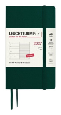 Týdenní plánovač & Zápisník Forest Green, Pocket A6 2027, Softcover, anglicky