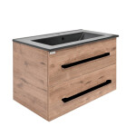 Koupelnová skříňka s černou úchytkou a umyvadlem SAT Cube Way 80x53x46 cm dub Wellington mat CUBE46C802DWMODC CUBE46C802DWMODC