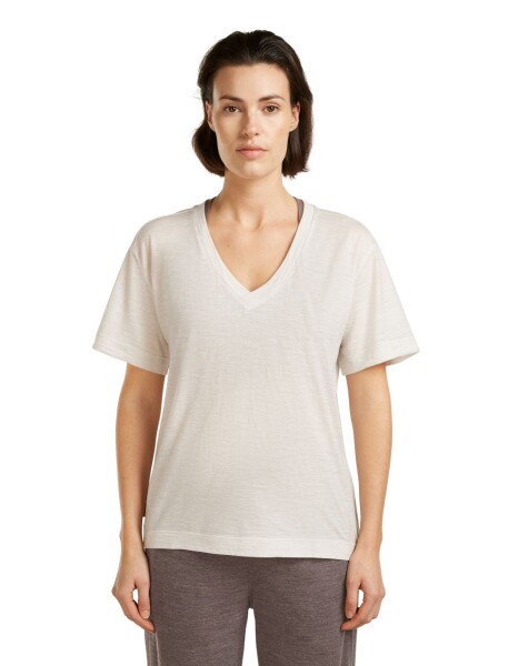 Dámské merino triko s krátkým rukávem ICEBREAKER Wmns 150 Tech Lite SS Relax V Neck Tee, Ecru Hthr velikost: S