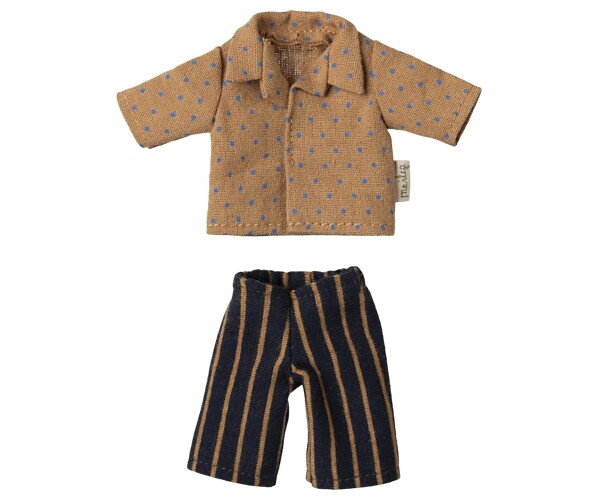 Maileg Tričko a pruhované kalhoty pro myšky Maileg Dad Mouse, béžová barva, textil