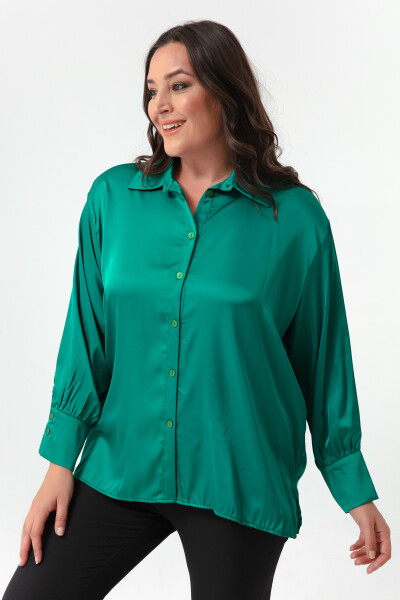 Lafaba Women's Emerald Green Plus Size Satin Shirt