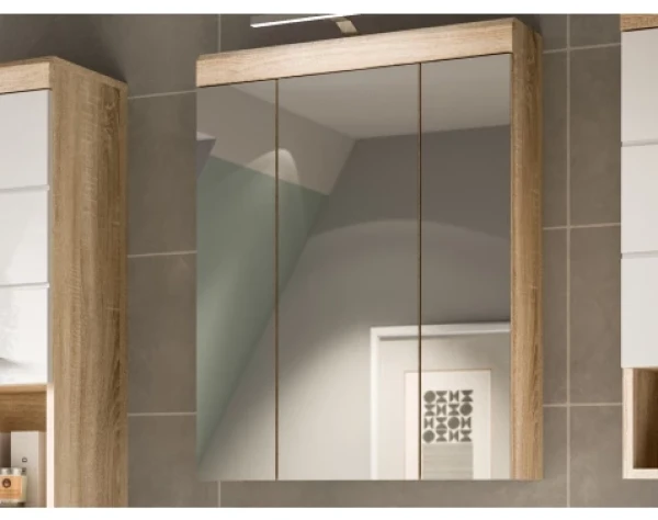 Koupelnová skříňka se zrcadlem Lambada, dub sonoma/bílá lesk