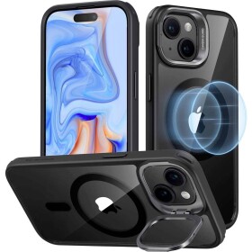 ESR Classic Hybrid HaloLock Case + Stash Stand zadní kryt na mobil Apple iPhone 15 Plus transparentní, černá Kompatibilní s MagSafe