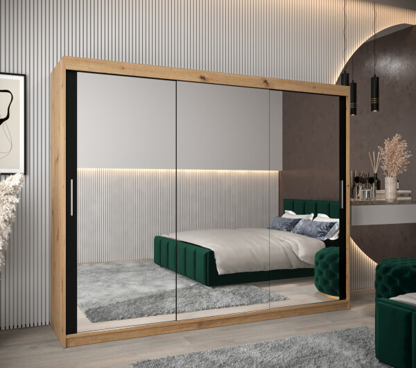 Šatní skříň Abi T3 Barva korpusu: Dub artisan, Rozměry: 250 cm, Dveře: Černá