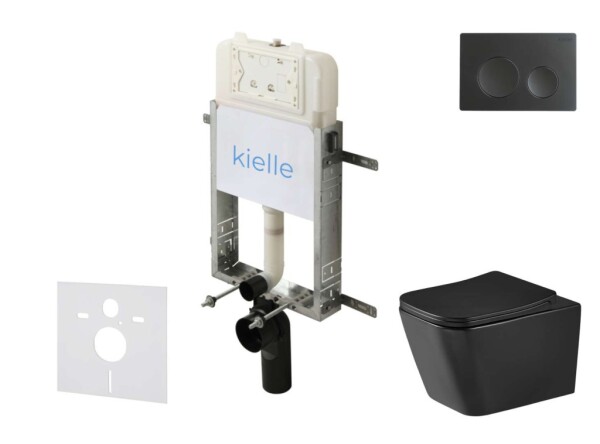 Kielle - Genesis New Set předstěnové instalace, klozetu Arkas I, Vortex Rimless+, sedátka softclose a tlačítka Gemini New I, matná černá 30528SZ94