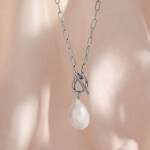 Náhrdelník s barokní perlou Charlotte - chirurgická ocel, Stříbrná 42 cm