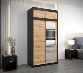 Šatní skříň Abi Ro1 s nástavcem Barva korpusu: Černá, Rozměry: 100 cm, Dveře: Dub artisan
