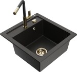 MEXEN/S - Vito granitový dřez 1-miska včetně baterie Flora, černá/zlatá metalik 6503-75-670401-57-G
