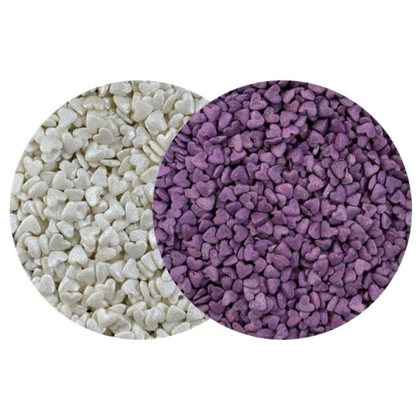 Dortisimo 4Cake Cukrová srdíčka bílá perleťová a fialová (120 g)