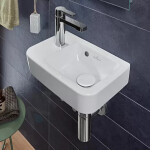 VILLEROY & BOCH - O.novo Umývátko Compact 360x250 mm, s přepadem, 1 otvor pro baterii vlevo, CeramicPlus, alpská bílá 434236R1