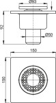 Alcadrain 1 - Alcadrain Podlahová vpust 150×150/50 mm přímá, mřížka šedá, vodní zápachová uzávěra APV4 APV4