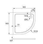 H K - Čtvrtkruhový sprchový kout PURE S4 90x90 s dvoudílnými posuvnými dveřmi včetně sprchové vaničky z litého mramoru PURES490/SE-THOR-90Q