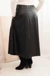 Dámská sukně Plus Size z ekologické kůže s gumou a šňůrkou v pase černá UNI