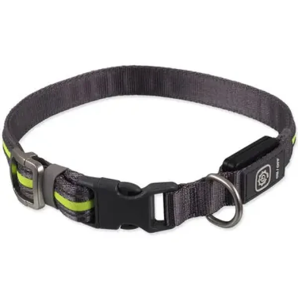 Dog Fantasy Obojek USB LED nylonový svítící M-L zelená 2.5x45-65 cm (454-12623)