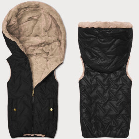 Černo-béžová dámská vesta s kožešinovou podšívkou S'West (B8252-1046) odstíny černé S (36)