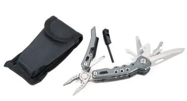 TROIKA FIRE TOOL 14 šedá / Multifunkční nástroj / 14 v 1 / nůž, nůžky, kleště, pilník / nylonové pouzdro (TOL45/GY)