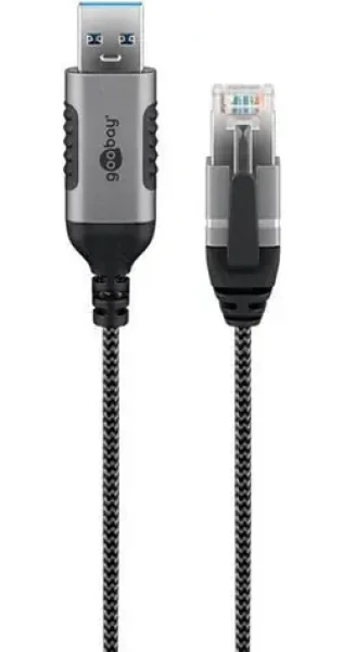Goobay Slim 74396 černá/šedá / Adaptérový kabel USB-A - RJ-45 / Cat.6 / 1 Gbit/s / 3 m (74396)