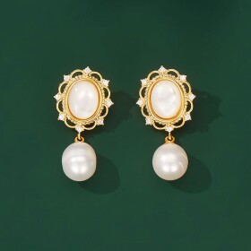 Náušnice s perlou Emilia, Zlatá Bílá